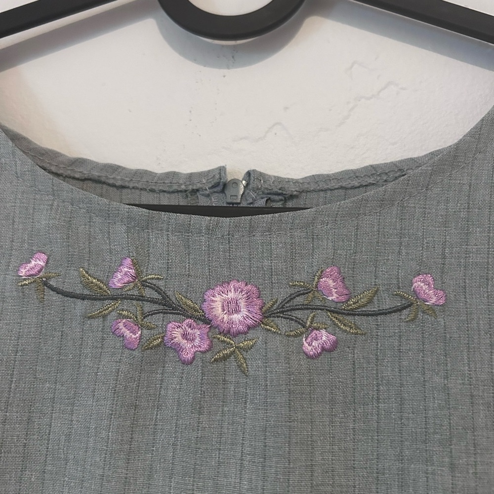 Vintage Embroidered Gray Midi Dress with Matching Blazer